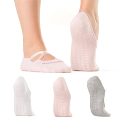Non-Slip Cotton Pilates & Yoga Grip Sock 3-Pack (White, Pink, Gray)