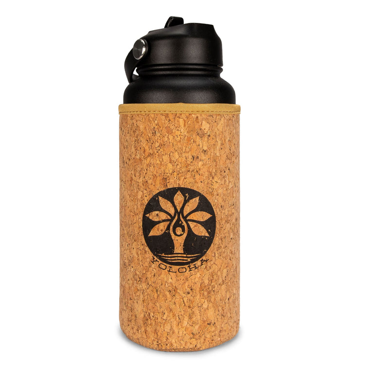 Black 32oz Insulated Water Bottle with Cork Sleeve