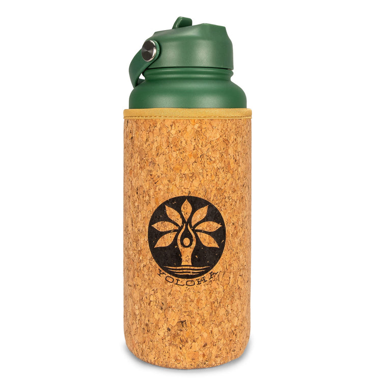 Green 32oz Insulated Water Bottle with Cork Sleeve