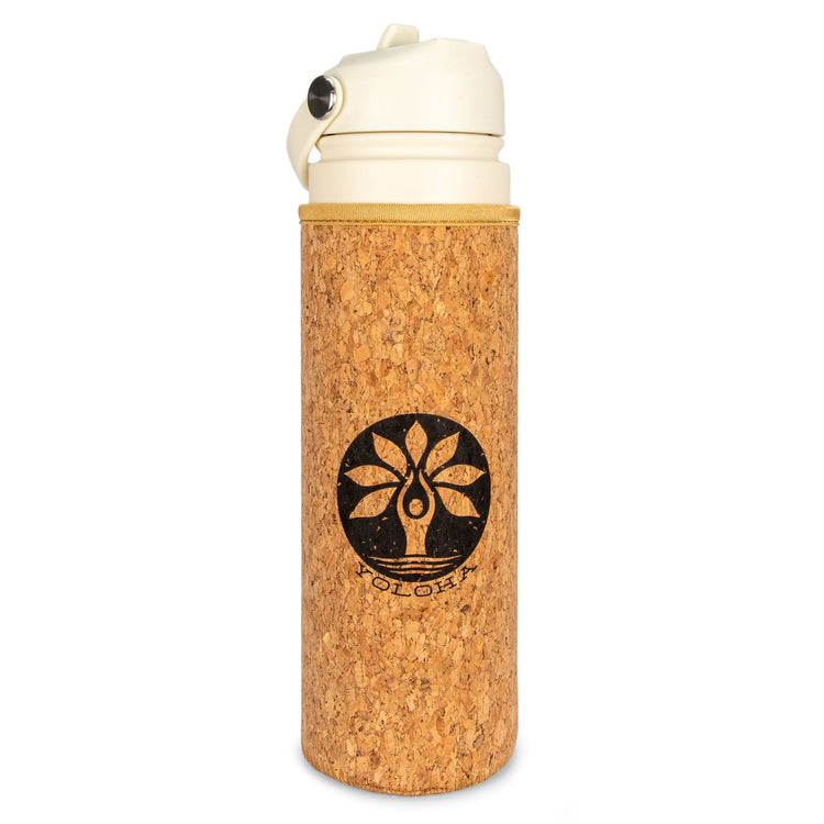 White 25oz Insulated Water Bottle with Cork Sleeve