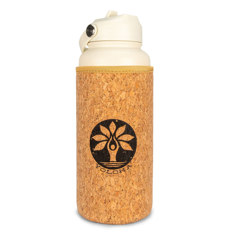 White 32oz Insulated Water Bottle with Cork Sleeve