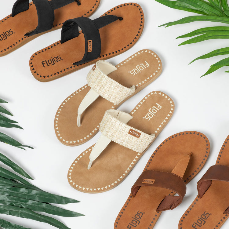 Flojos Grace sandals in black, cream and brown