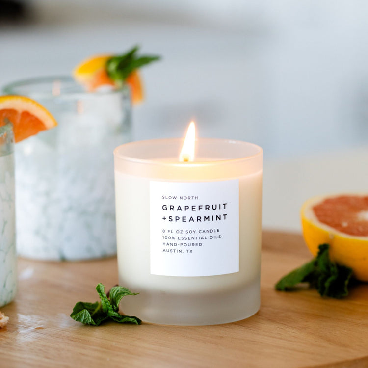 Grapefruit and Spearmint - Signature Candle in a frosted glass jar