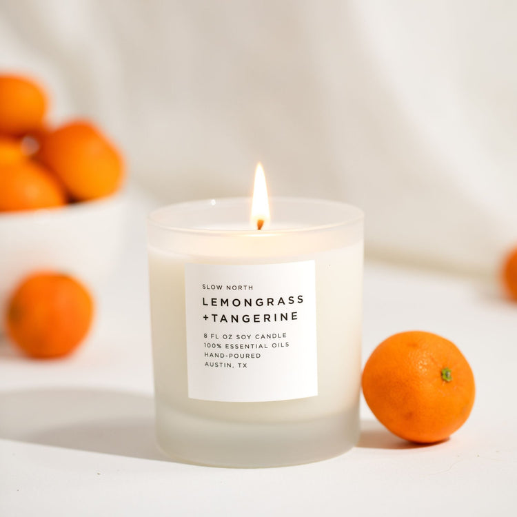 Lemongrass and Tangerine - Signature Candle in a frosted glass jar