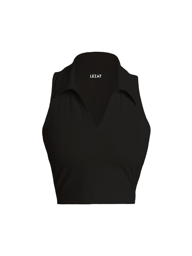 Lezat black dylan organic cotton crop polo tank