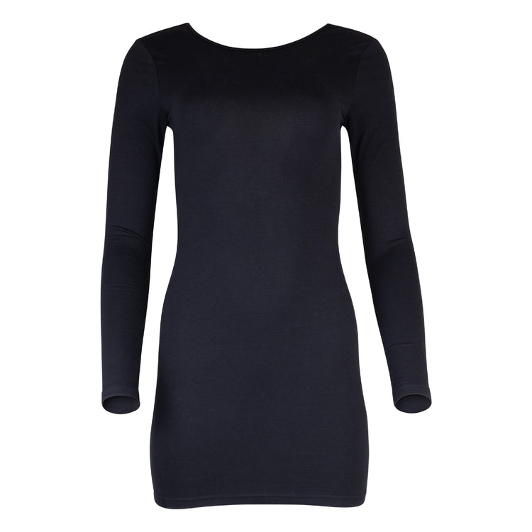 Lezat rompers jenna long sleeve open back cotton mini dress black