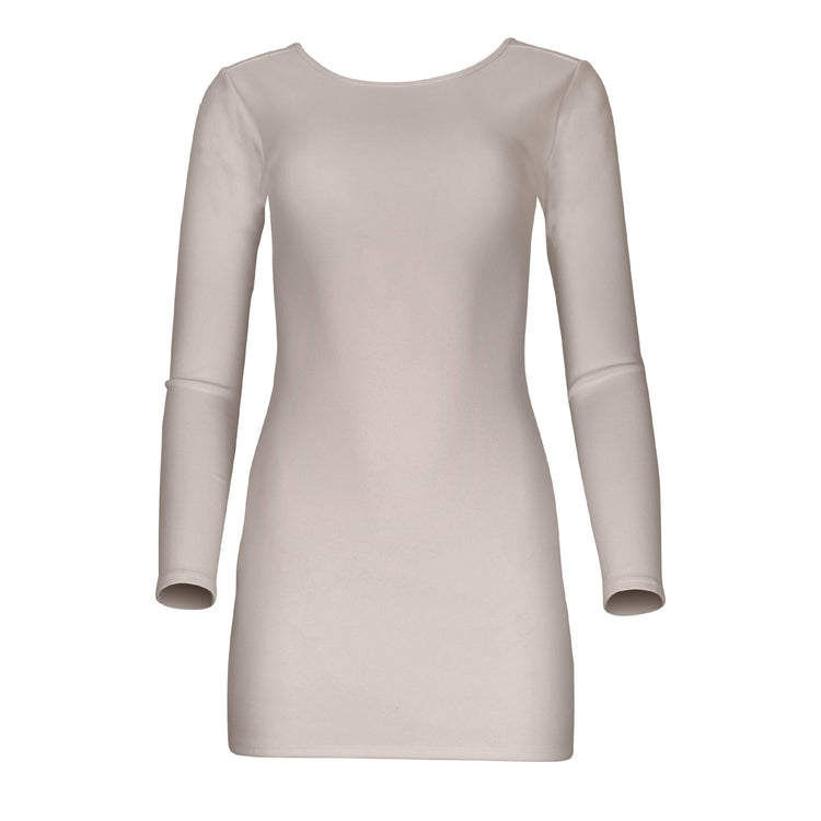 Lezat rompers jenna long sleeve open back cotton mini dress latte