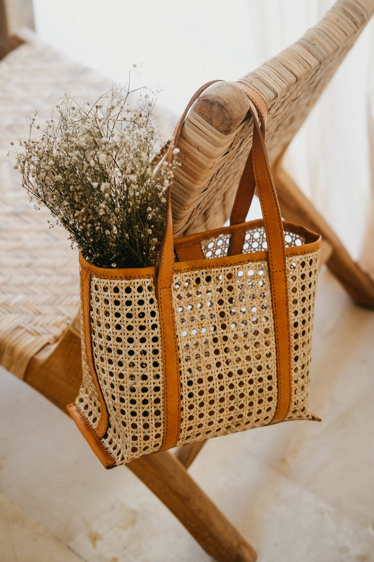 Pink haley magnolia handmade cane woven and leather tote artisan made bags pink haley